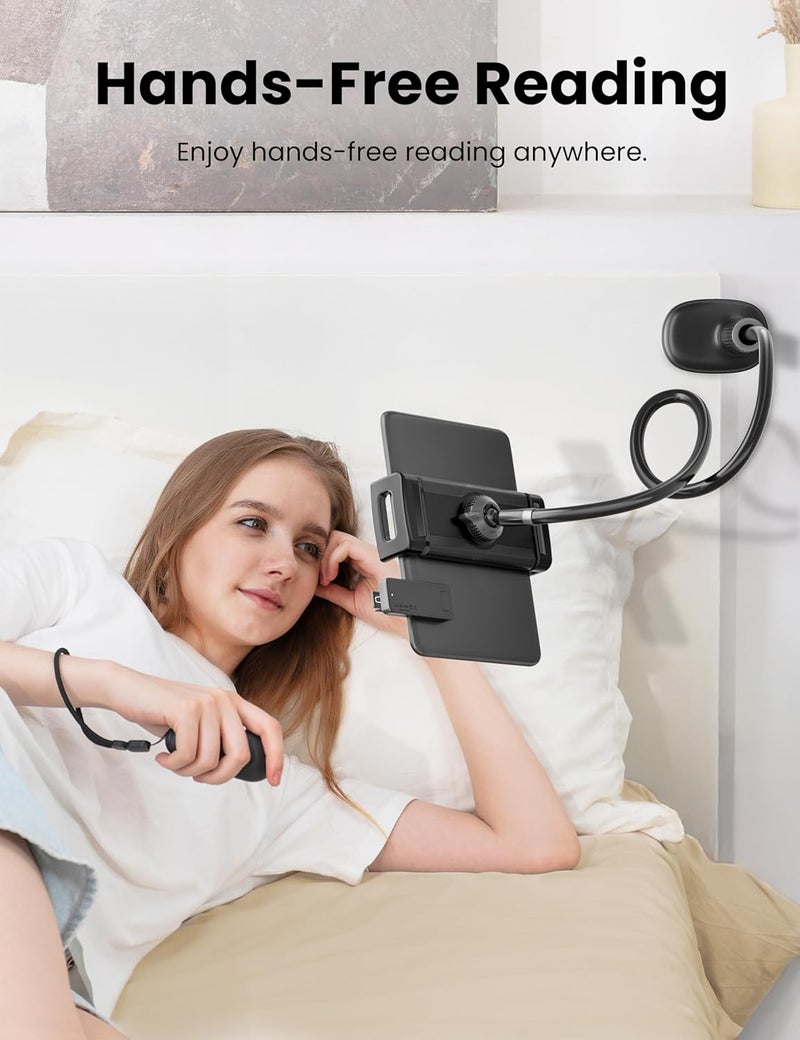 VOLTIFYMAX Gooseneck Kindle Holder with Remote Page Turner for Reading in Bed,Tablet Mount Holder for Desk,Flexible Long Arm for Tablets iPhones Kindle Accessories - Image 3
